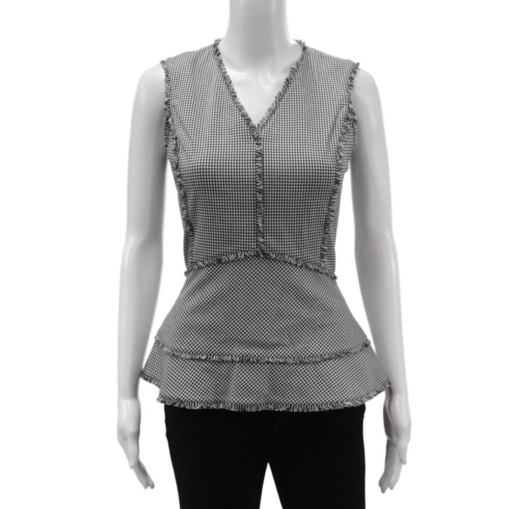 Altuzarra Women Basic Sleeveless V-Neck Check Cotton Zip Blouse Size 34
